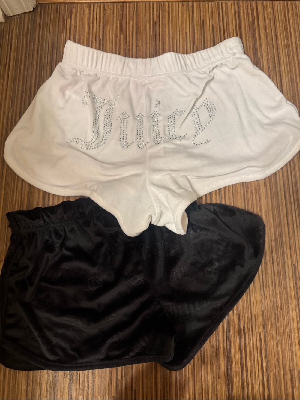 2 pairs Juicy Couture White and Black Shorts - Rhinestone Logo
